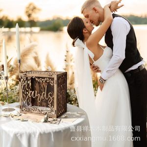 Wooden Openwork <b>Wedding</b> <b>Card</b> <b>Box</b> Rectangle Pine Handmade <b>Cards</b> Decoration - Product Image 2
