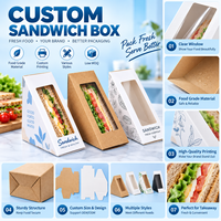 Boîtes à sandwich en carton ondulé personnalisées imprimées, les plus vendues, avec fenêtre, auto-érectables, jetables pour la livraison à emporter