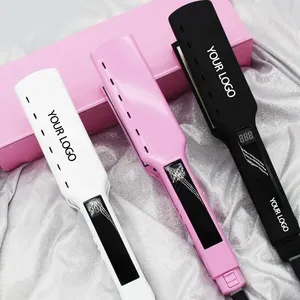 Profissional 2 em 1 Flat Iron titanium cabelo Straightener LCD PTC aquecimento rápido ampla placa alisador de cabelo e encrespador de cabelo