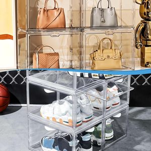 34*26*19cm Double Tier Foldable Clear Acrylic Shoe Box Magnetic Side Drop Sneaker Stackable Portable Shoe <b>Rack</b> Organizer - Product Image 3