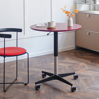 Table basse ronde en bois réglable en hauteur, mobile et à roulettes, couleur macaron, pour petit espace, maison, balcon, table à manger multifonctionnelle