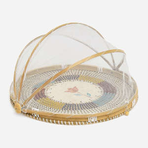 Plateau de service en bambou fait main avec couvercle en filet, plateau de service en bambou tissé naturel pour la protection des aliments, cuisine de restaurant - Product Image 2