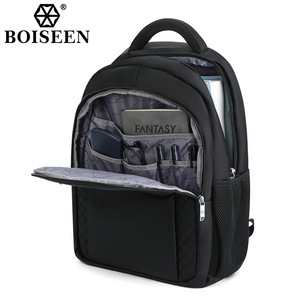 Boiseen Men's <b>Backpack</b> 20L <b>Large</b> Capacity Business Travel Bag Solid Color Black Soft Handle Interior Zipper Pocket - Product Image 2