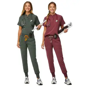 2024 Uniformes personalizados de poliéster rayon spandex para mulheres, uniformes de enfermagem e médico, conjuntos de uniformes médicos com logotipo