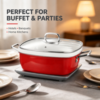 Chauffe-Plat Carré Rouge, Bain-Marie et Chauffage à Vapeur, pour Buffet, Hôtels, Restaurants, Traiteurs, Banquets et Fêtes