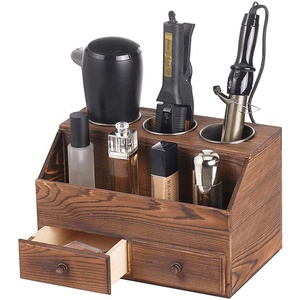 Custom Bathroom Hair Tool Organizer Hair Dryer Holder Desktop Wooden Cosmetic Storage Box