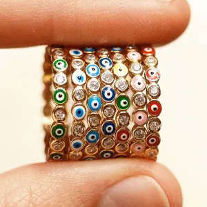 Bijoux à la mode pour femmes, anneau ouvert, yeux turcs, arc-en-ciel, Micro Pave CZ mauvais yeux, anneau pour femmes et hommes