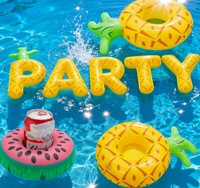 Caddie de piscine flottant robuste pour plateau gonflable en PVC avec plusieurs porte-gobelets et sous-verre à bière à eau au design d'assiette de fruits