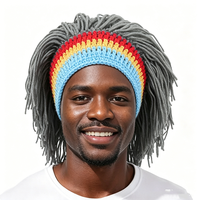 Bonnet à barbe unisexe tricoté à la main Retro Hippie Beanie Rasta Hat With Dreadlocks Halloween Party Caps