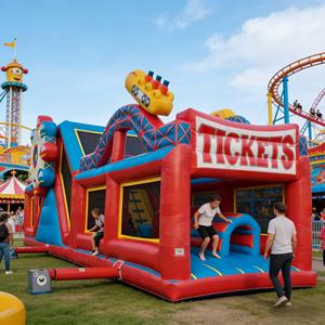 Parcours d'obstacles gonflable sur le thème des montagnes russes de carnaval, en PVC, respectueux de l'environnement, équipement de jeu d'aventure pour enfants - Product Image 6