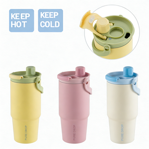 20/30oz Vacuum Insulated Stainless Steel Travel Thermal Mug <strong>Tumbler</strong> <strong>with</strong> Flip Straw <strong>Handle</strong> for Lid <strong>with</strong> Straw <strong>Handle</strong> Food Grade - Product Image 2