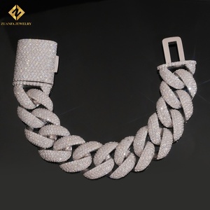Collar de Moissanita de 22 mm con Incrustaciones de Diamantes, Cadena de Eslabones de Plata 925 con Baño de Rodio, Estilo Hiphop para Hombre, Cadena Cubana - Product Image 3