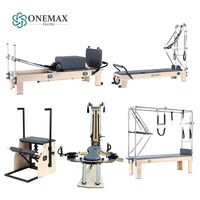 ONEMAX Lit de Pilates Reformer en Bois d'Érable Certifié CE de Haute Qualité, Chaise Wunda, Barrel, Cadillac, en PU Haute Densité, Réglable
