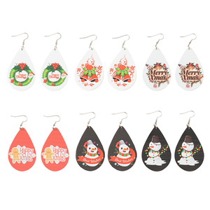 Boucles d'oreilles pendantes en bois de Noël, motif Père Noël et bonhomme de neige, en forme de goutte, ensemble de bijoux cadeau - Product Image 5