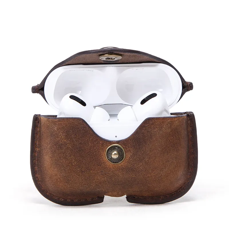 Venta al por mayor de auricular auriculares caso de carga de logotipo personalizado de cuero genuino de lujo de la cubierta del caso para Apple airpods caso
