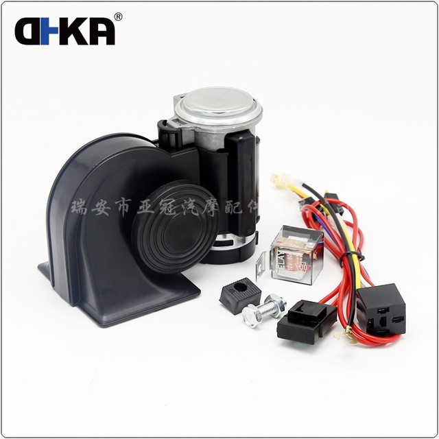 DHKA Universal Fit Racing Car Motorcycle Truck 12V/24V Compressor Snail Horn Dual Tone Electric Pump Air Horn 125dB 600Hz/760Hz