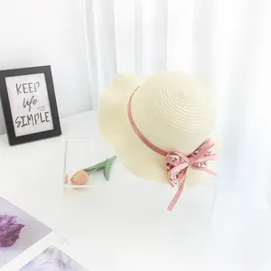 Unique Hot Sales Outdoor Uv Protection Camping Beach Short Wave Edge Hat Bow Straw Hat Baby Beach Shade Floppy Hat