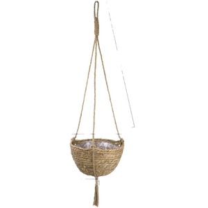 Panier suspendu en paille, panier de rangement tissé, pot suspendu pour plantes, fleurs et verdure, à suspendre au mur, tissé à la main - Product Image 5