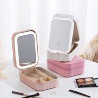Miroir de maquillage LED portable avec boîte de rangement, miroir de vanité rechargeable par USB, étui pour femmes, organiseur de cosmétiques de voyage