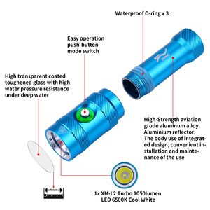 2024 New LED Diver Dive ánh sáng nhôm dưới nước Scuba Diving Đèn pin không thấm nước 18650 có thể sạc lại IP68 lặn đèn - Product Image 6