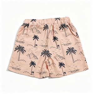 Set Estivo Boho per Bambini con Stampa <span class=keywords><strong>Palma</strong></span> e Tropicale, Top Smock in Cotone e Lino con Spalline Sottili e Peplum + Pantaloncini, Colore Beige Neutro - Product Image 5