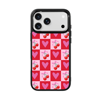 Coque de téléphone AG Feeling Black Edge avec motif à carreaux cerise doré pour iPhone 17, 17 Pro Max, 16 Pro, 15 – Coque magnétique