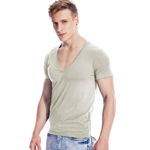 Camisetas personalizadas con cuello en V para hombre, camiseta de verano con cuello en V para hombre, de algodón Pima Jersey, camiseta vintage en blanco con servicio OEM, Camiseta de punto estampada - Product Image 6