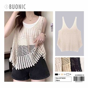 Buonic Top Estivo da Donna all'Uncinetto Senza Maniche in Maglia Bianco Nero 45x60cm Casual da Spiaggia - Product Image 3