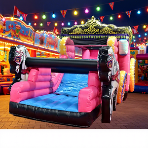 Castillo Inflable con Tobogán de Caballo Blanco y Carroza Rosa, Parque de Juegos Inflable para Eventos, Combo de Castillo Inflable - Product Image 1