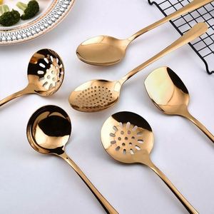 Custom Golden Color Stainless Steel Kitchenware <b>Tool</b> Sets 9PCS Silver Spoon Ladle Spatula Strainer Set Tableware Set - Product Image 2