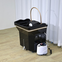Mobilier Moderne de Salon de Beauté, Bac à Shampooing Japonais sans Plomberie, Lavabo de Tête Spa Portable Noir de Luxe avec Réservoir d'Eau de 60L