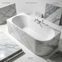 Baignoire autoportante en marbre blanc poli de luxe avec silhouette incurvée pour la décoration de salle de bain de villa moderne
