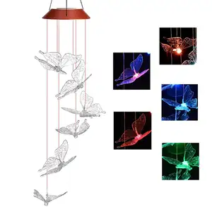 New bestseller Color changing home patio hanging decor lamp LED solar butterfly wind chimes garden light lamp