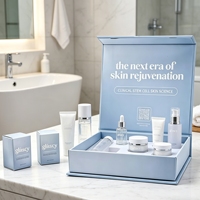 Boîte cadeau magnétique bleu clair personnalisée pour soins de la peau, emballage rigide en carton de luxe pour ensemble de sérums cosmétiques avec logo personnalisé