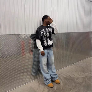 מותאם אישית אמריקאי Y2k סגנון כיף מודפס חולצת טי דפוס חומצה טלאים - Product Image 3