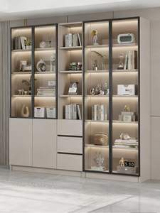 Estantería <span class=keywords><strong>de</strong></span> madera moderna <span class=keywords><strong>con</strong></span> <span class=keywords><strong>puertas</strong></span> <span class=keywords><strong>de</strong></span> <span class=keywords><strong>cristal</strong></span> para sala <span class=keywords><strong>de</strong></span> estar, armario <span class=keywords><strong>de</strong></span> almacenamiento personalizado <span class=keywords><strong>de</strong></span> pared entera - Product Image 2