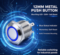 Sakelar Tombol Tekan Logam 12mm Pemasangan Panel Momentary Latching