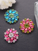 Kancing berbentuk bunga berlapis tembaga ramah lingkungan mewah dengan kristal multiwarna berhiaskan rhinestones untuk dekorasi pakaian kelas atas