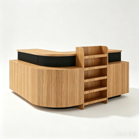 Comptoir de réception moderne en bois courbé, couleur personnalisée, durable, avec étagères verticales intégrées, taille personnalisable pour boutique