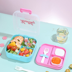 <b>Plastic</b> Compartmentalized Lunch <b>Box</b> With Handle Airtight Microwave Safe For Fruit Light Meals Work Lunches - Product Image 2