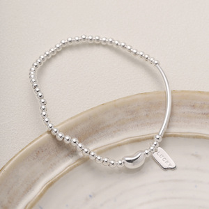 Bracelet en argent S925 <span class=keywords><strong>LCUKY</strong></span> Lucky Bean avec tube incurvé et perles en argent, design simple fait main pour femme, bracelet perlé polyvalent 6254 - Product Image 4