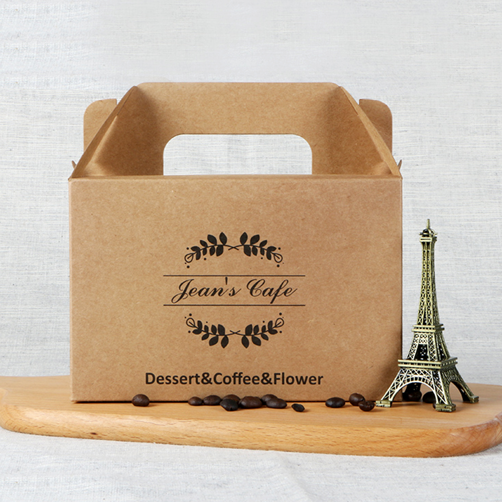 Wholesale Custom Strong Logo Printed Kraft Paper Food Packaging Cake Box Paper Carton With Handle