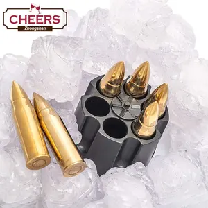 Neuheiten Whisky Stones Bullets mit Basis, Gold XL Whisky Eiswürfel Wieder verwendbar, Chilling Whisky Rocks Geschenkset