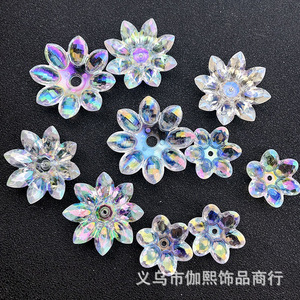 <b>Acrylic</b> Flower Bead Caps For DIY Jewelry Making <b>White</b> Set Of 3 Yiwu Origin Spring 2023 Plastic Resin Baking Paint Treatment - Product Image 1