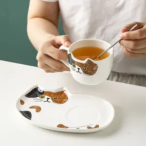 Керамическая кошачья чашка, набор блюдце, 3d кошачья чашка, керамическая кофейная чашка