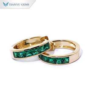 Tianyu Gems 14k Yellow Gold Earrings <b>Emerald</b> Princess Cut Colombian <b>Emerald</b> Earrings square Moissanite Earrings - Product Image 4