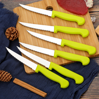 Ensemble de 6 couteaux à steak dentelés au design ergonomique, lame en acier inoxydable, manche en PP, confortable pour la main, boîte colorée