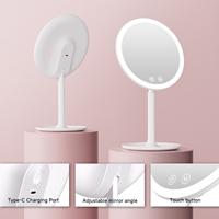 Miroir de maquillage LED rond à 3 modes d'éclairage, à intensité variable, avec bouton tactile, angle réglable, rechargeable, miroir de beauté de table