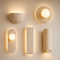 Applique murale en faux marbre, applique murale en faux pierre, lampe de chevet nordique d'intérieur, appliques murales rondes beige à montage encastré pour intérieur