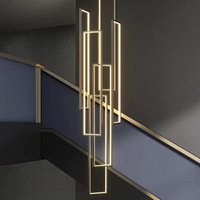 Lustre minimaliste moderne à cadre carré ultra-long pour cage d'escalier Loft rotatif Villa Duplex Lampes en métal pour simple élégant